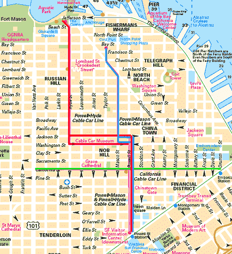 Mapa tras tramvaje v San Francisku