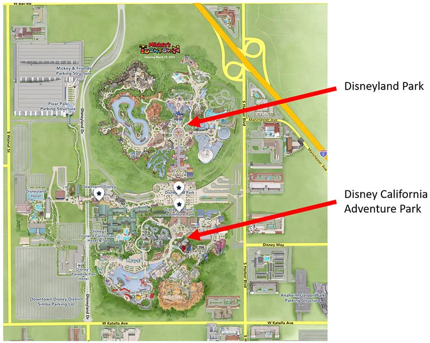 Mapa Disneyland v Los Angeles